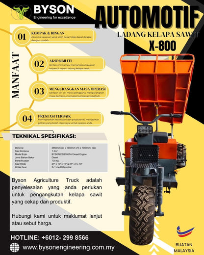 BYSON X-900 Jacklift specifications: 700 kg load, 3.5 to 7 ft lift, diesel engine