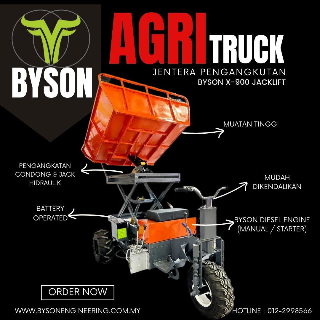 BYSON X-900 Jacklift loading FFB into a mill lorry with its 7 ft hydraulic scissor lift